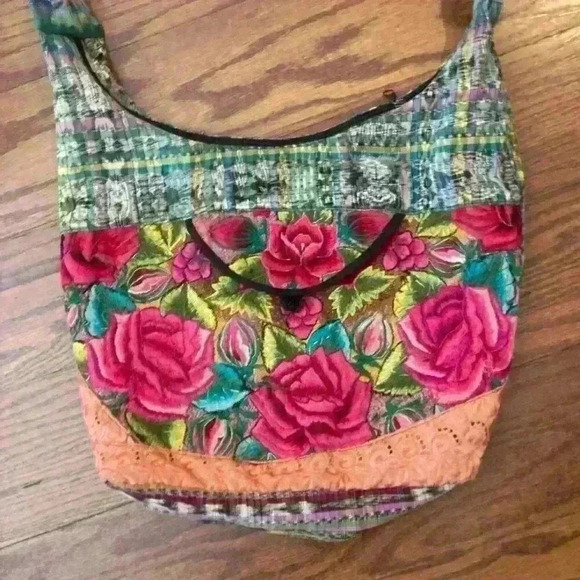 Tapestry Floral Embroidered Boho Ethnic Plaid Hobo Purse Slouchy Shoulder Bag - Picture 3 of 11